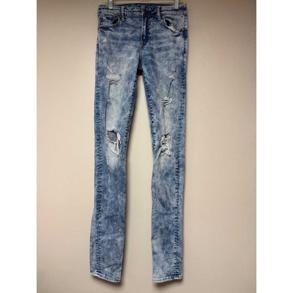American Eagle Outfitters Stacked Skinny Jeans Men 30x34 Acid‎ Wash Distressed